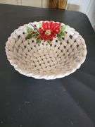 Ceramic Basket-Style Serving Dishwith Poinsetta & Holly Berry Design