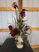 Faux Floral Arrangement in Crackle Ceramic Paint Vase