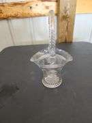 Cut clear glass basket vase