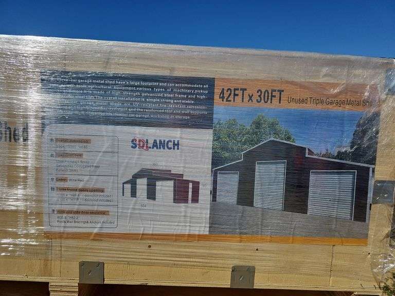 UNUSED TRIPLE GARAGE METAL SHED
