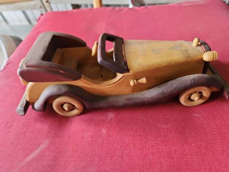 vintage handcrafted two-toned wooden antique classic car