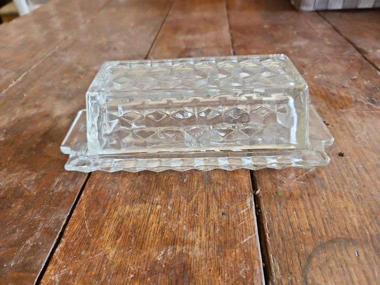 Vintage Fostoria American Pattern Clear Glass Covered Butter Dish