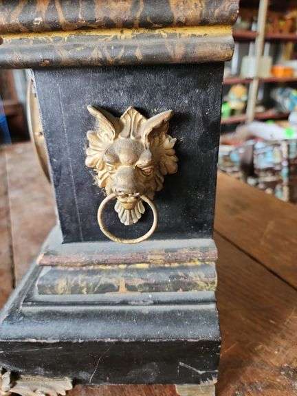 Antique Faux Marble & Black Mantle Clock
