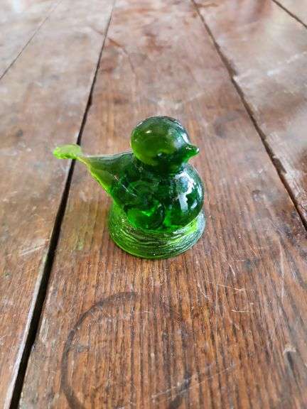 Vintage Green Kanawha Glass Bird Figurine