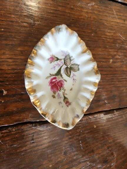 Vintage Persian Trinket or Pill Box with Mother of Pearl Lid & Vintage Porcelain Trinket Dish
