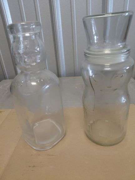 Planters Mr. Peanut "Happy Holidays" Glass Jar & Brookfield Baby Top Cream Milk Bottle