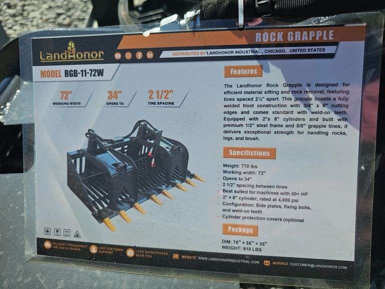LANDHONOR SKID STEER ROCK GRAPPLE