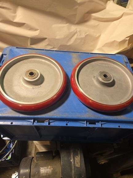 Service Caster heavy-duty red polyurethane on aluminum wheels with roller bearings