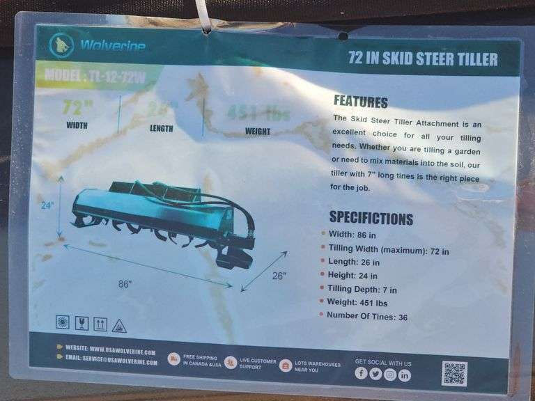 WOLVERINE 72" SKID STEER TILLER
