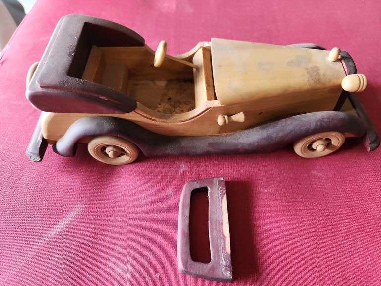vintage handcrafted two-toned wooden antique classic car