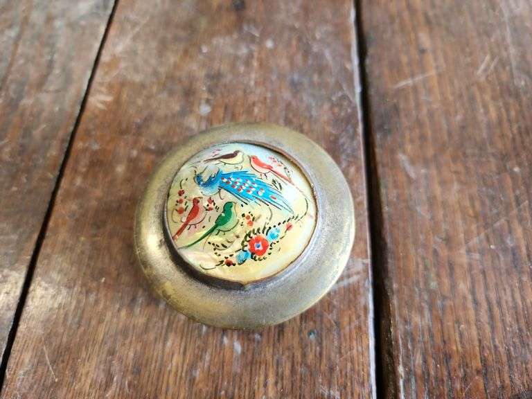 Vintage Persian Trinket or Pill Box with Mother of Pearl Lid & Vintage Porcelain Trinket Dish