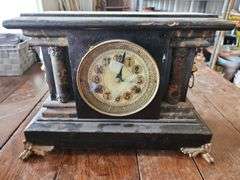 Antique Faux Marble & Black Mantle Clock