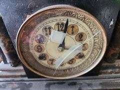 Antique Faux Marble & Black Mantle Clock