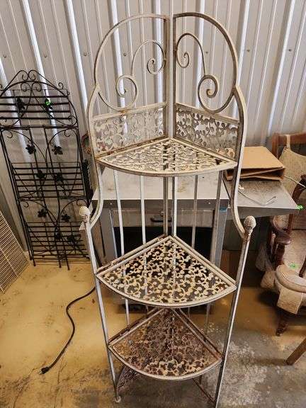 Vintage Wrought Iron Foldable Corner Plant Stand