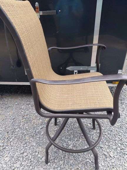 Brown Textile Sling Swivel Patio Chair