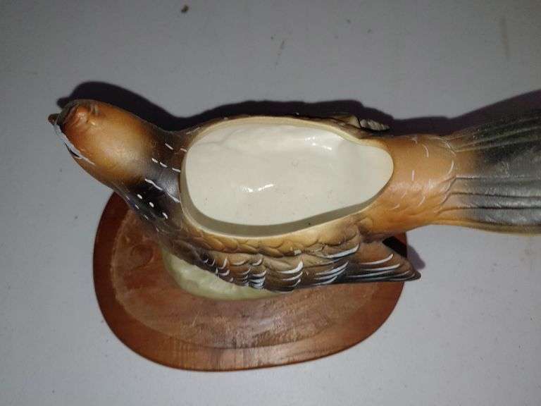 Vintage Ceramic Quail Planter on Wooden Stand