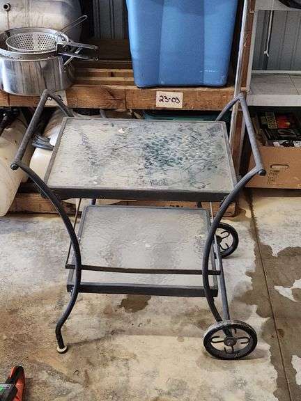 Vintage Style Metal & Glass Bar Serving Cart