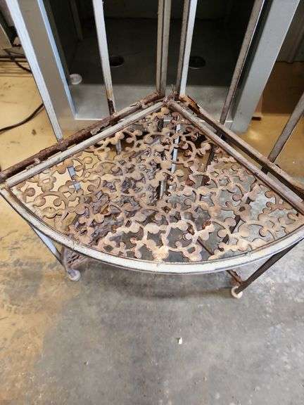 Vintage Wrought Iron Foldable Corner Plant Stand