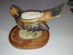 Vintage Ceramic Quail Planter on Wooden Stand