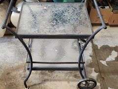Vintage Style Metal & Glass Bar Serving Cart