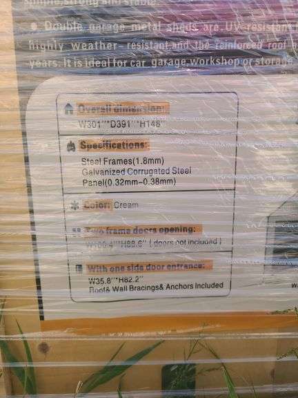 SDLanch Unused Double Garage Metal Shed