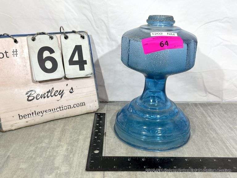 BLUE GLASS OIL LAMP BASE - NO GLASS