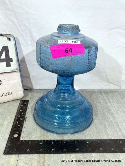 BLUE GLASS OIL LAMP BASE - NO GLASS