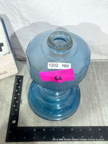 BLUE GLASS OIL LAMP BASE - NO GLASS