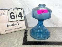 BLUE GLASS OIL LAMP BASE - NO GLASS