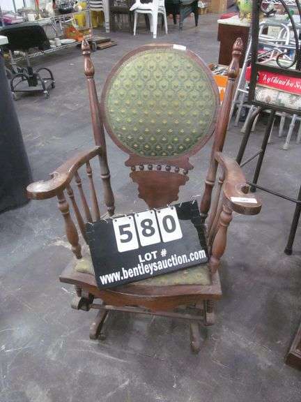 EARLY AMERICAN WALNUT GREEN UPHOLSTERED SOLID BACK GRANDMOTHER'S GLIDER ...