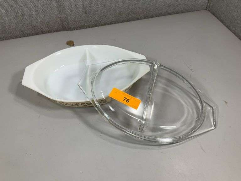 1960'S PYREX DIVIDED CASSEROLE DISH W/ LID