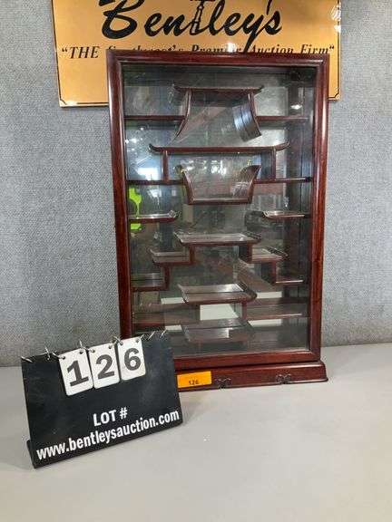 CHINESE WOOD & GLASS DOOR SHELF