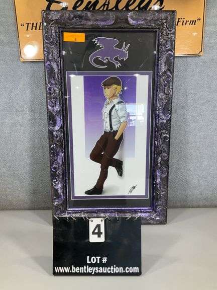 ANIME DRAWING & FRAME & MATTING ORIGINAL "SIGNED"