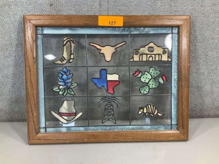STAINED GLASS WESTERN FRAMED TEXAS