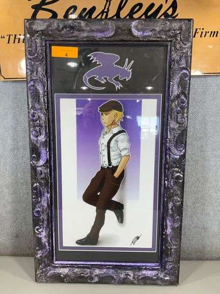 ANIME DRAWING & FRAME & MATTING ORIGINAL "SIGNED"