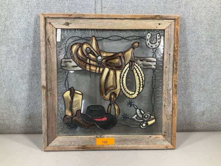 STAINED GLASS FRAMED WESTERN MOTIF
