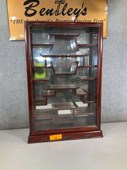 CHINESE WOOD & GLASS DOOR SHELF