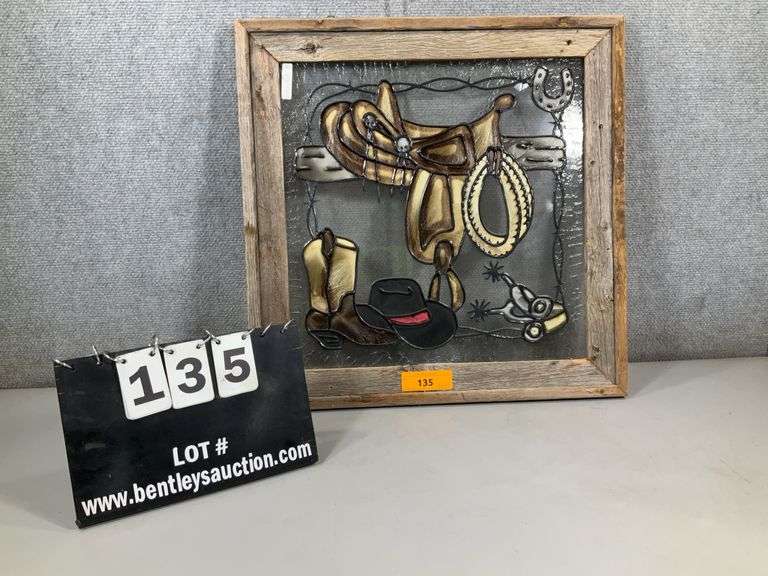 STAINED GLASS FRAMED WESTERN MOTIF