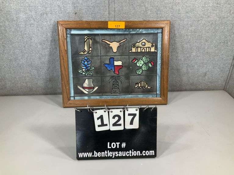 STAINED GLASS WESTERN FRAMED TEXAS