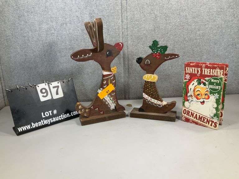 (2) WOODEN REINDEER RUDOLPHS, (1) SANTAS SECRET BOX