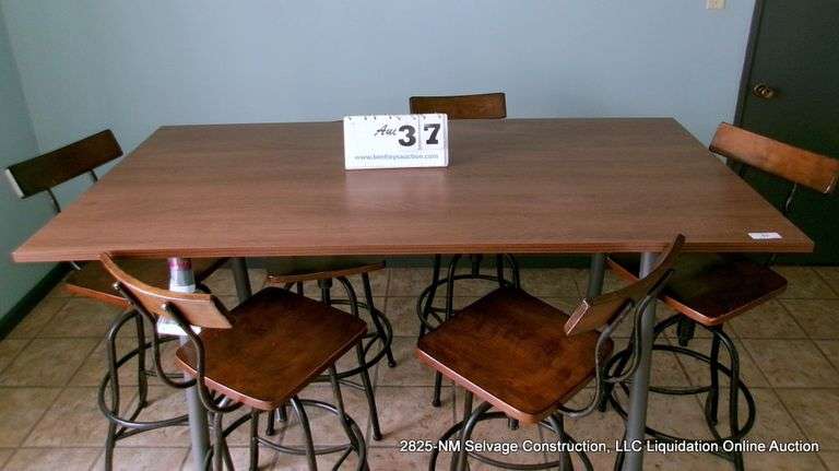36" X 72" BAR HIGH TABLE W/ 6 CHAIRS