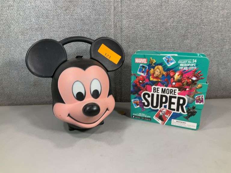 (2): MICKEY MOUSE LUNCHBOX W/ THERMOS, MICRO POPZ MARVE SET