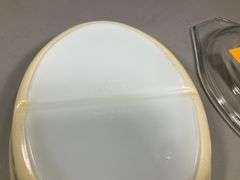1960'S PYREX DIVIDED CASSEROLE DISH W/ LID