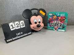 (2): MICKEY MOUSE LUNCHBOX W/ THERMOS, MICRO POPZ MARVE SET