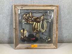 STAINED GLASS FRAMED WESTERN MOTIF