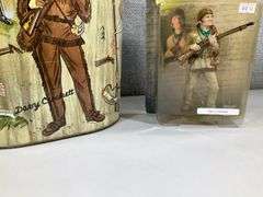 (2): DAVY CROCKETT ACTION FIGURE & 60'S ALL METAL TRASHCAN