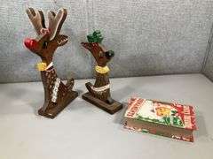 (2) WOODEN REINDEER RUDOLPHS, (1) SANTAS SECRET BOX