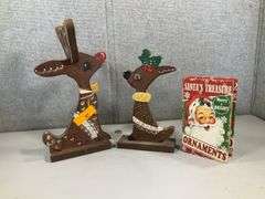(2) WOODEN REINDEER RUDOLPHS, (1) SANTAS SECRET BOX