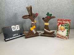 (2) WOODEN REINDEER RUDOLPHS, (1) SANTAS SECRET BOX
