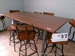 36" X 72" BAR HIGH TABLE W/ 6 CHAIRS